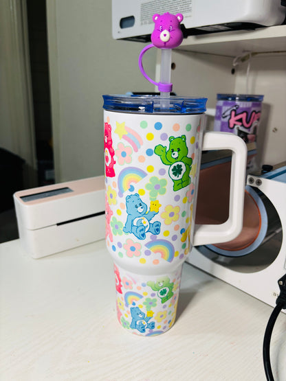 Flowers and rainbow carebears 40oz tumbler