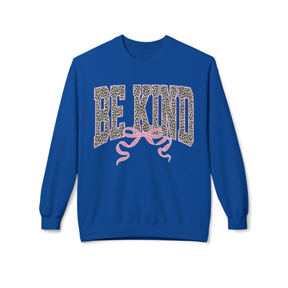 Be Kind Leopard Print Crewneck Sweatshirt — Pink Bow Graphic