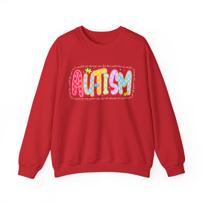 Autism Awareness Crewneck Sweatshirt — Colorful Puzzle Heart Design