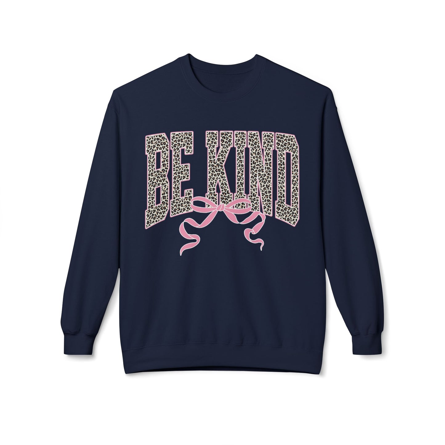 Be Kind Leopard Print Crewneck Sweatshirt — Pink Bow Graphic