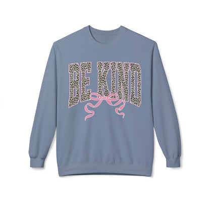 Be Kind Leopard Print Crewneck Sweatshirt — Pink Bow Graphic