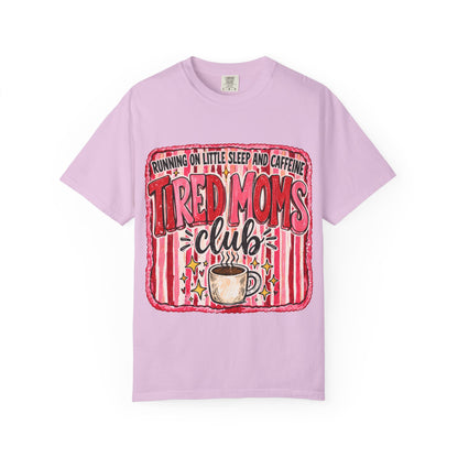 Tired Moms Club T-Shirt – 'Running on Little Sleep and Caffeine' Coffee Tee