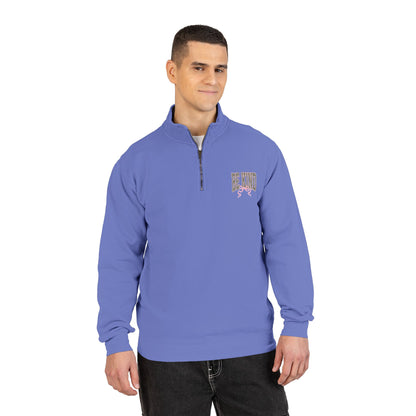 Quarter-Zip Sweatshirt — 'Be Kind' Pink Graphic