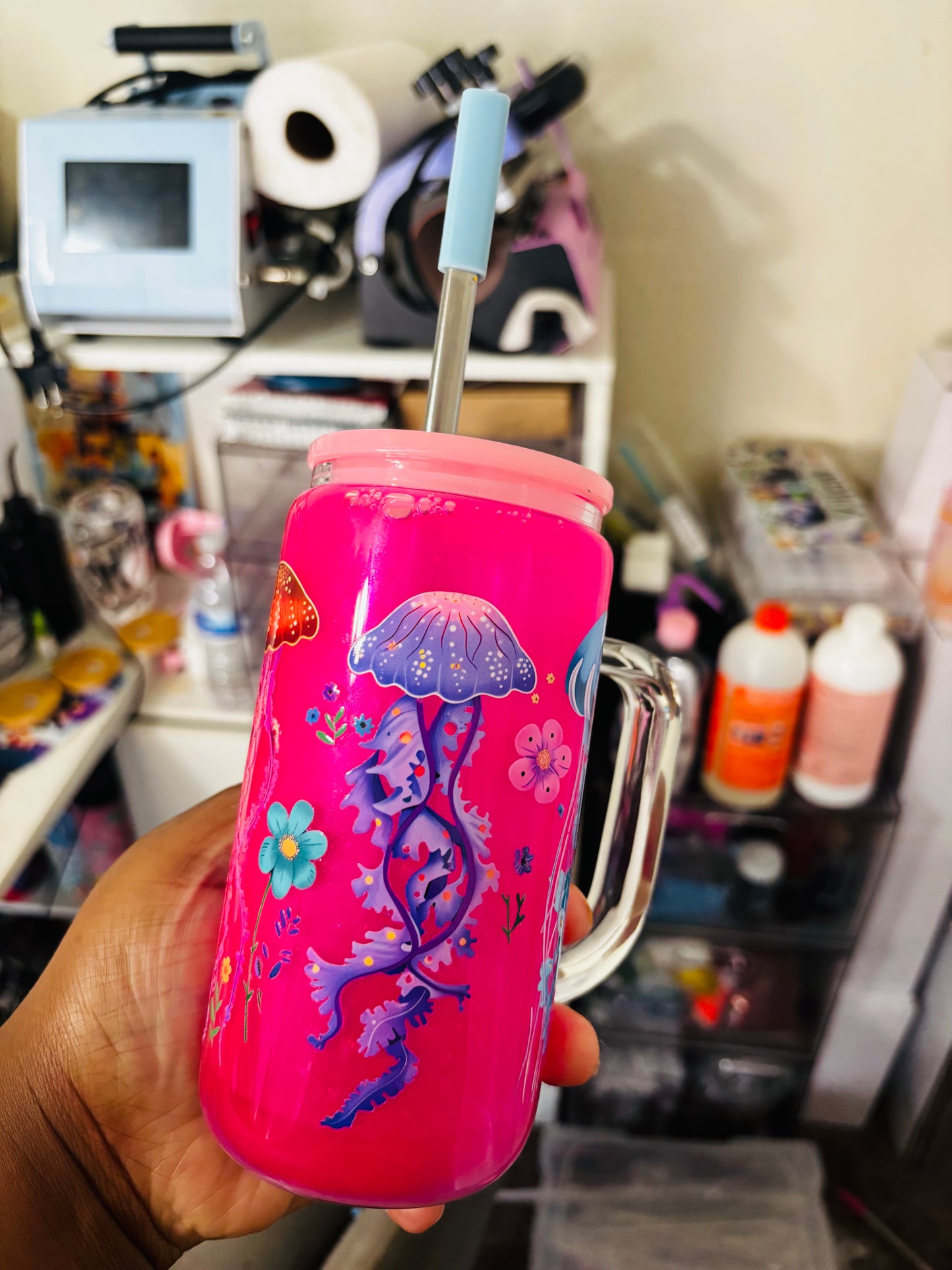 Jellyfish glass snow globe cup