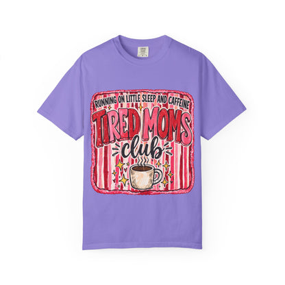 Tired Moms Club T-Shirt – 'Running on Little Sleep and Caffeine' Coffee Tee