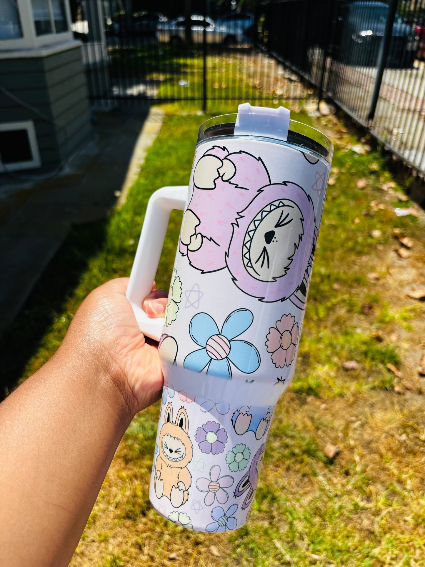Flowers and labubu 40oz tumbler