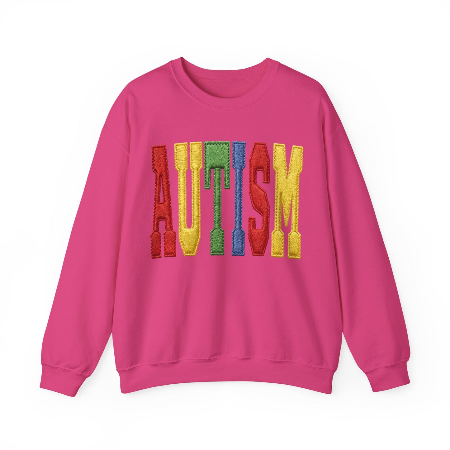 Autism Support Crewneck Sweatshirt – Colorful Embroidered AUTISM Design