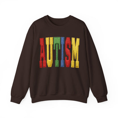 Autism Support Crewneck Sweatshirt – Colorful Embroidered AUTISM Design