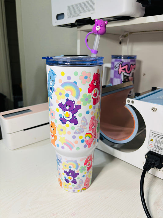 Flowers and rainbow carebears 40oz tumbler