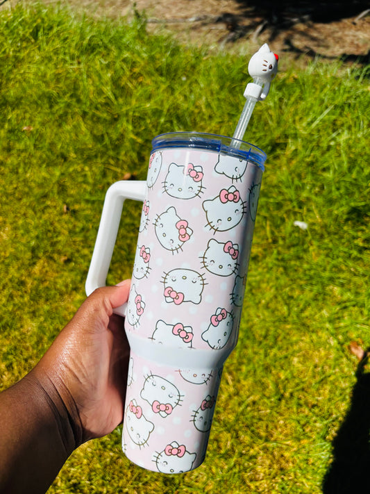 Pink and white kitty 40oz tumbler