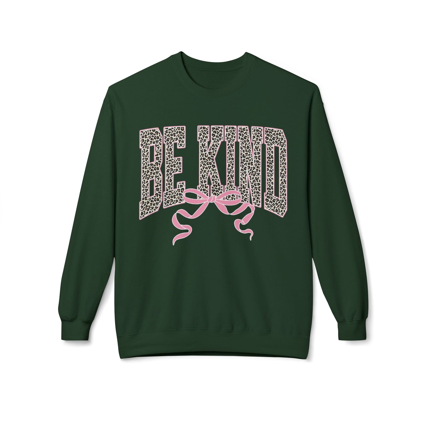 Be Kind Leopard Print Crewneck Sweatshirt — Pink Bow Graphic