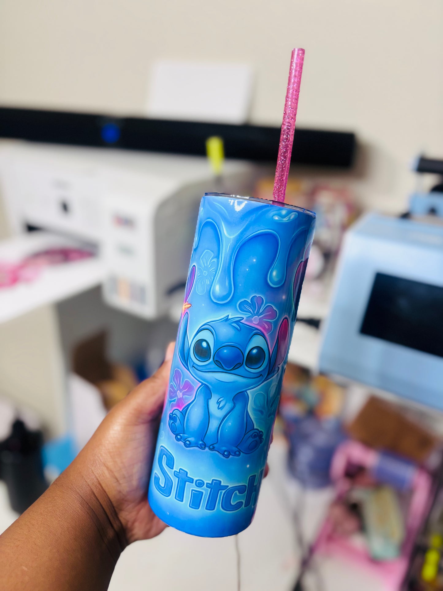 Blue pink stitch 20oz tumbler