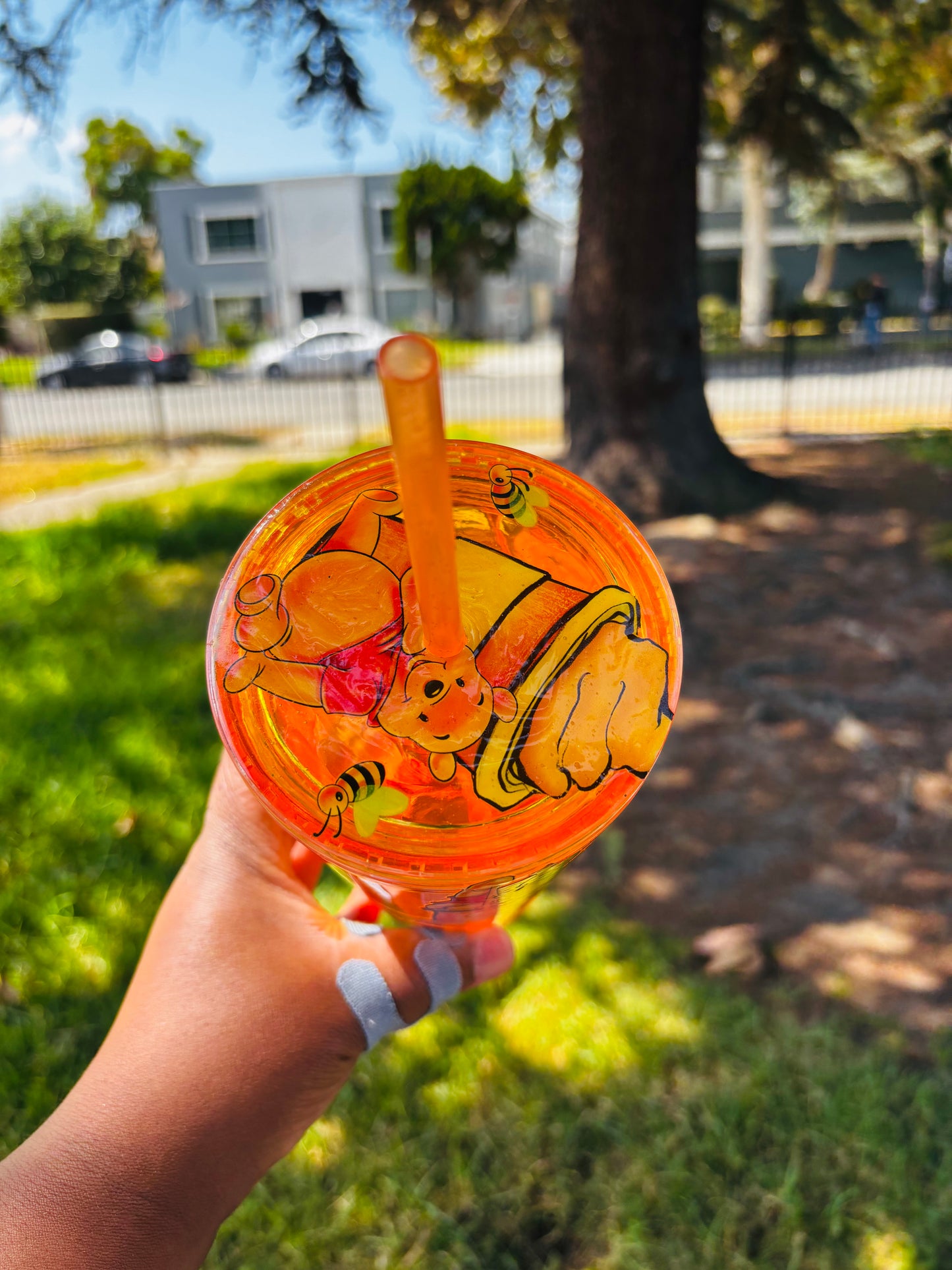 Orange Drip Pooh 24 oz acrylic Snow globe tumbler