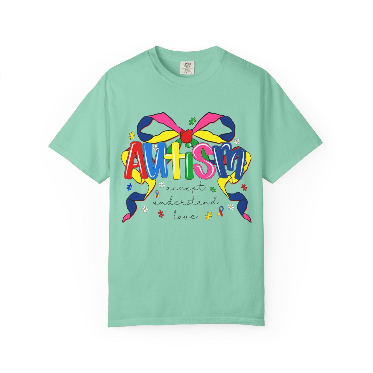 Autism Awareness Ribbon Bow T-Shirt — Accept Understand Love