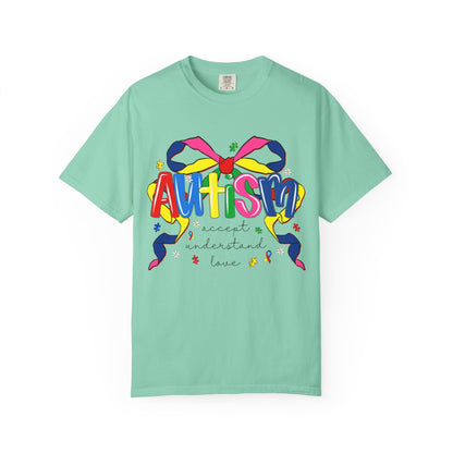 Autism Awareness Ribbon Bow T-Shirt — Accept Understand Love