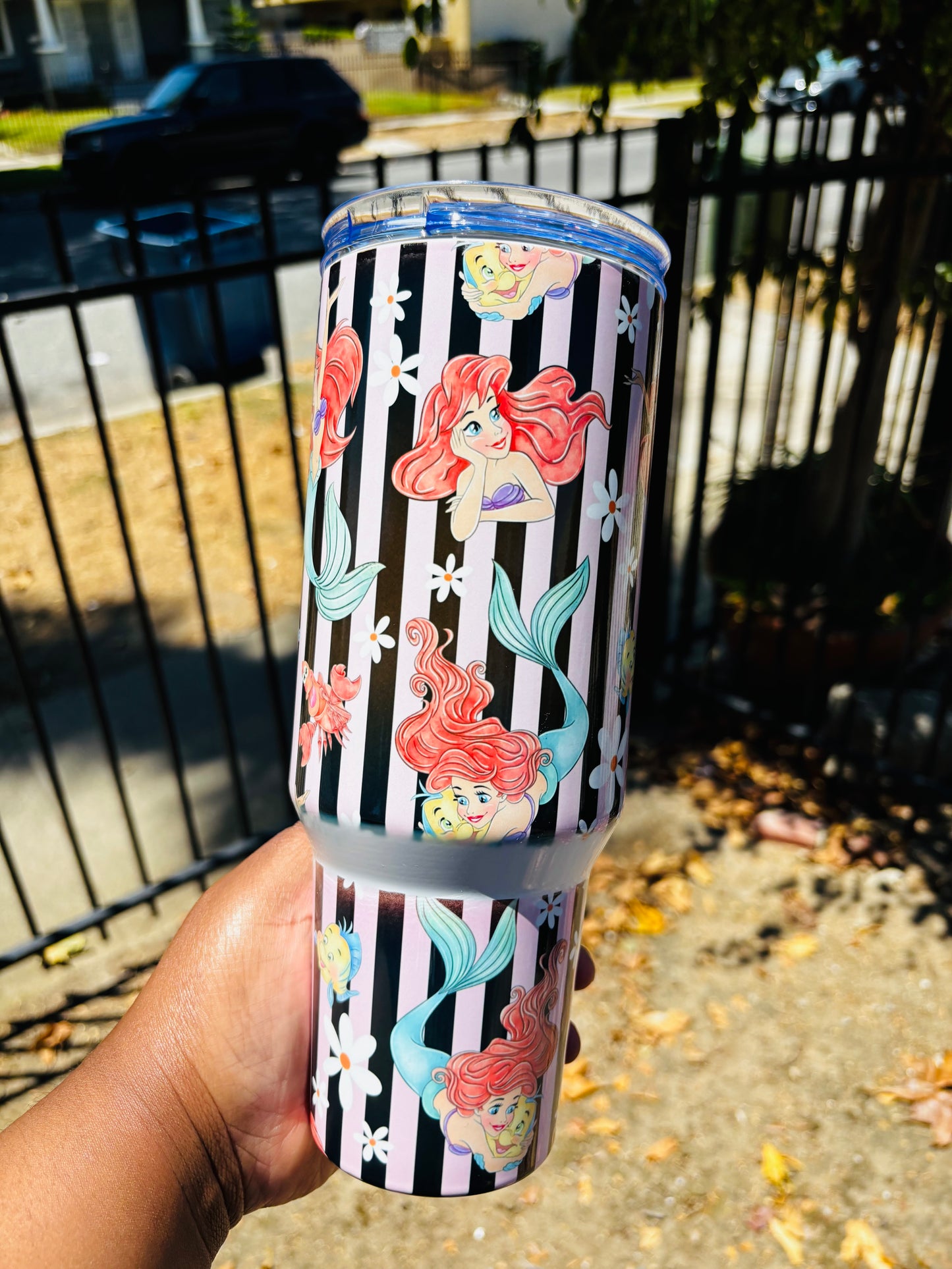 Ariel and friends pink strips 40oz tumbler