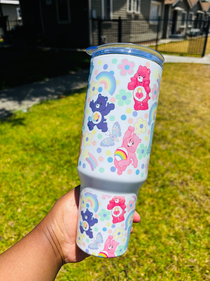 Flowers and rainbow carebears 40oz tumbler