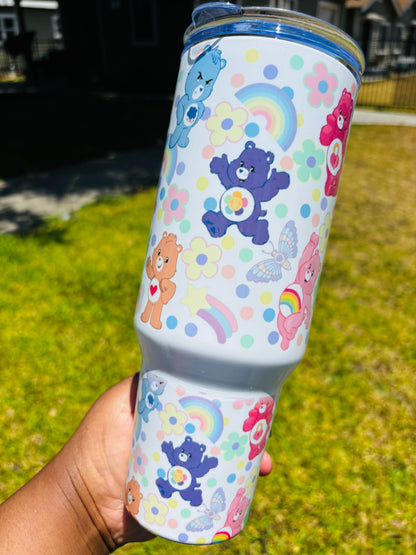 Flowers and rainbow carebears 40oz tumbler