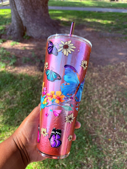 Butterfly snowglobe 24oz acrylic tumbler