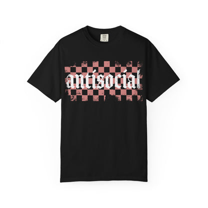Antisocial Unisex Garment-Dyed T-Shirt | Trendy Graphic Tee, Gift for Introverts, Casual Wear, Street Style, Unique Fashion