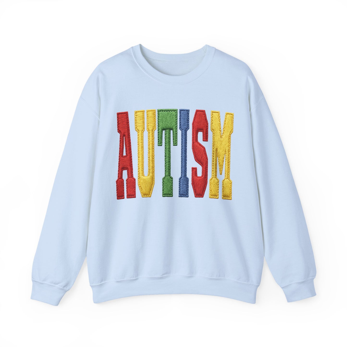 Autism Support Crewneck Sweatshirt – Colorful Embroidered AUTISM Design