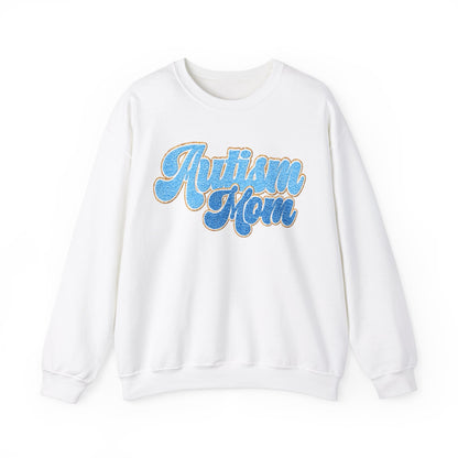 autism mom faux embroidery Unisex Heavy Blend™ Crewneck Sweatshirt