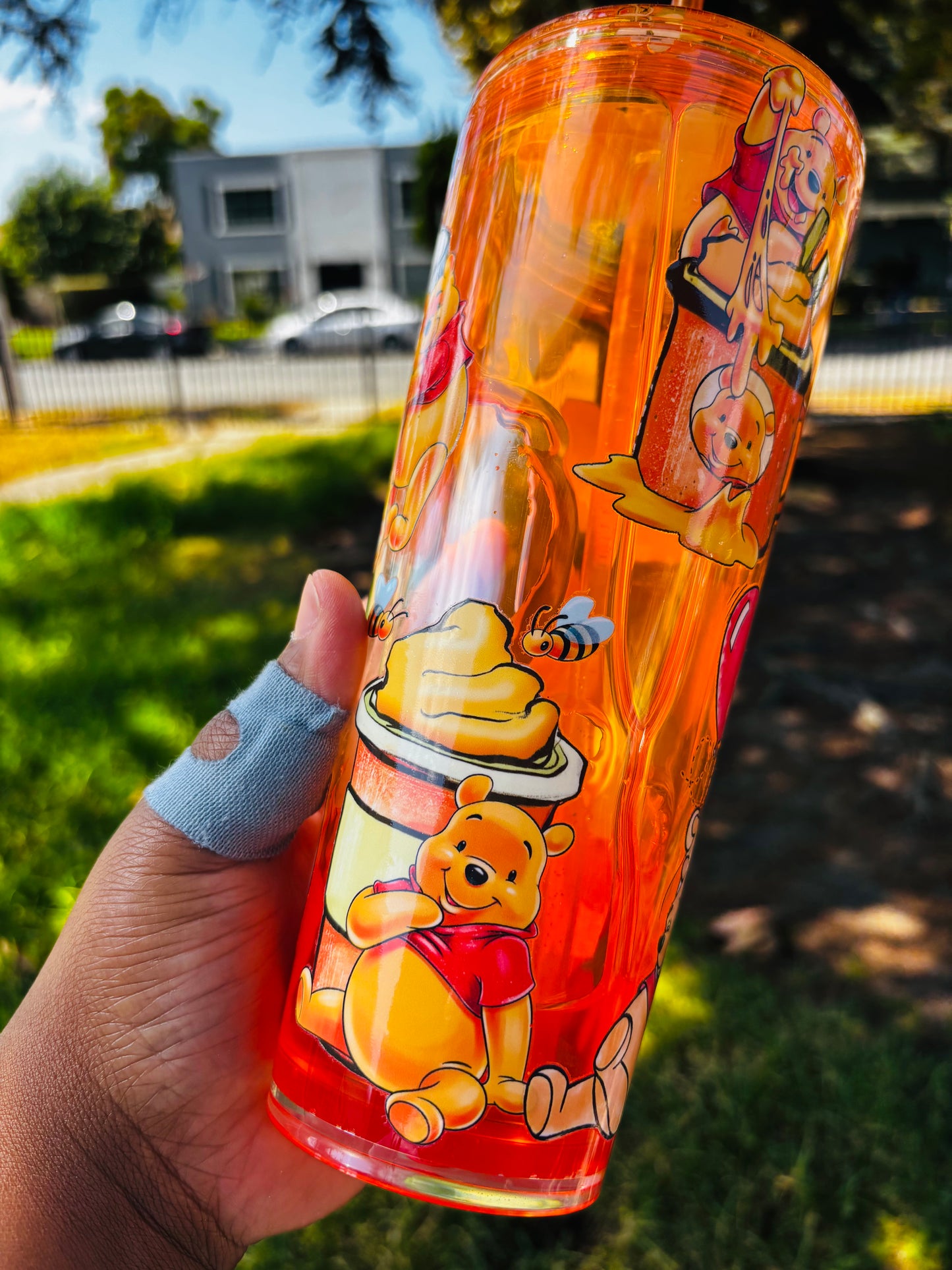 Orange Drip Pooh 24 oz acrylic Snow globe tumbler