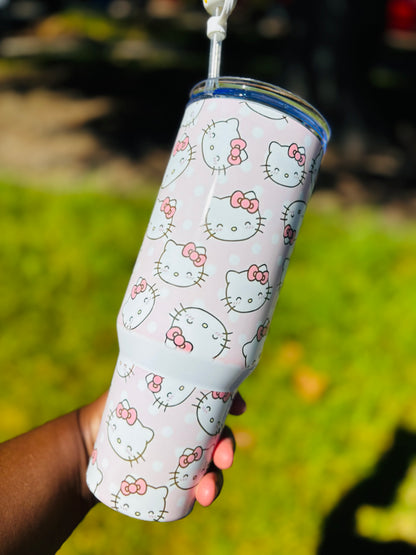 Pink and white kitty 40oz tumbler