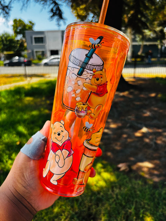 Orange Drip Pooh 24 oz acrylic Snow globe tumbler