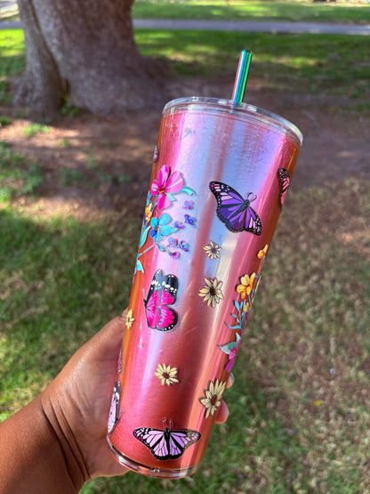 Butterfly snowglobe 24oz acrylic tumbler