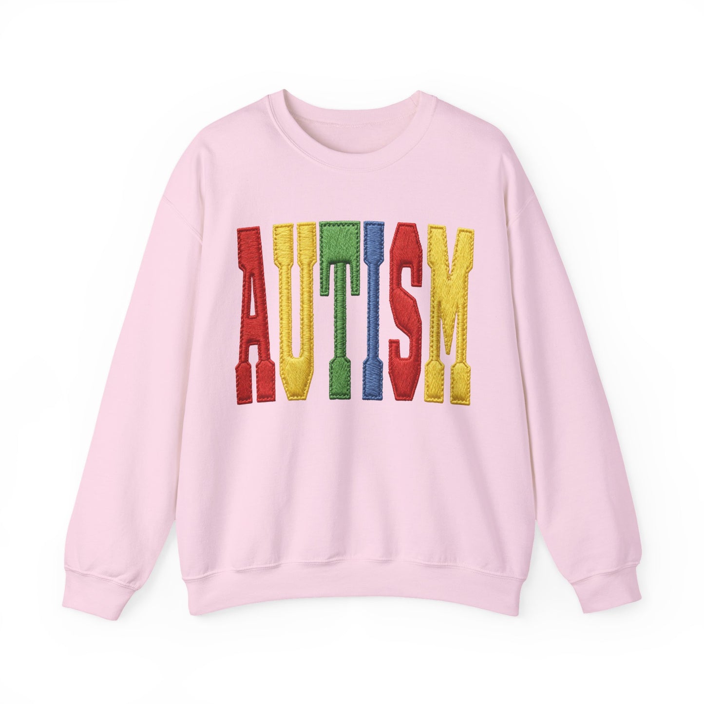 Autism Support Crewneck Sweatshirt – Colorful Embroidered AUTISM Design
