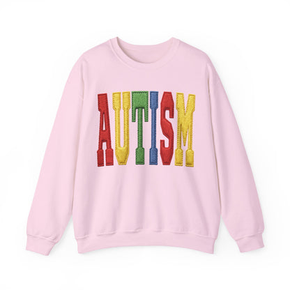 Autism Support Crewneck Sweatshirt – Colorful Embroidered AUTISM Design