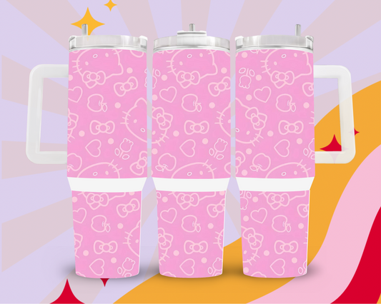 Pink outline kitty 40oz tumbler
