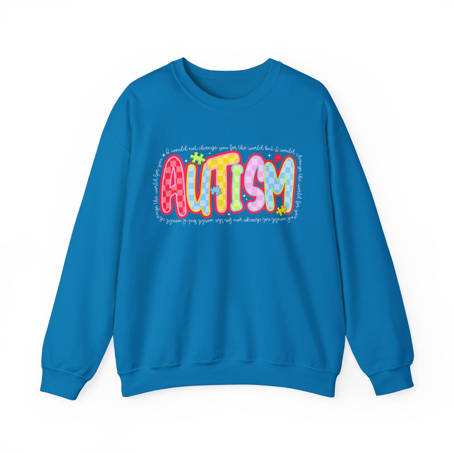 Autism Awareness Crewneck Sweatshirt — Colorful Puzzle Heart Design
