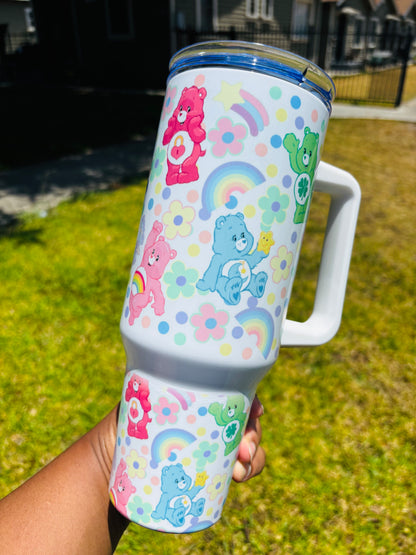 Flowers and rainbow carebears 40oz tumbler