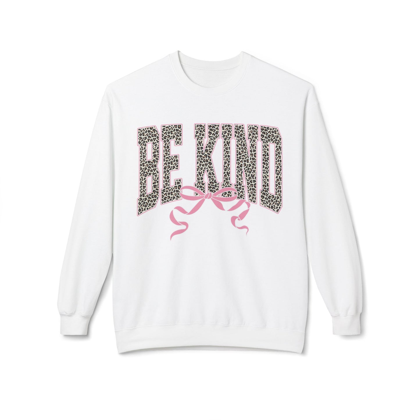 Be Kind Leopard Print Crewneck Sweatshirt — Pink Bow Graphic