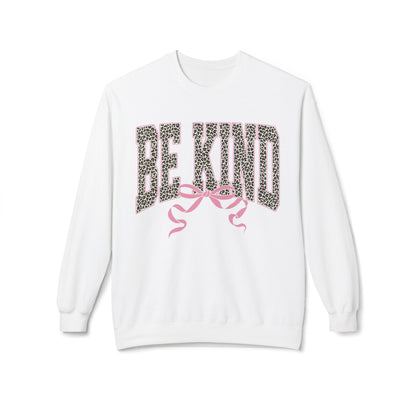 Be Kind Leopard Print Crewneck Sweatshirt — Pink Bow Graphic