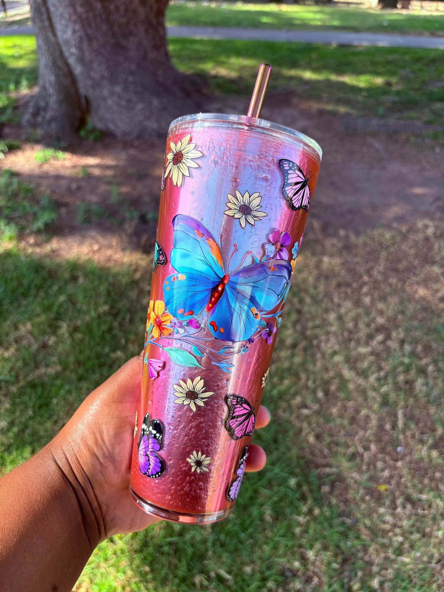 Butterfly snowglobe 24oz acrylic tumbler