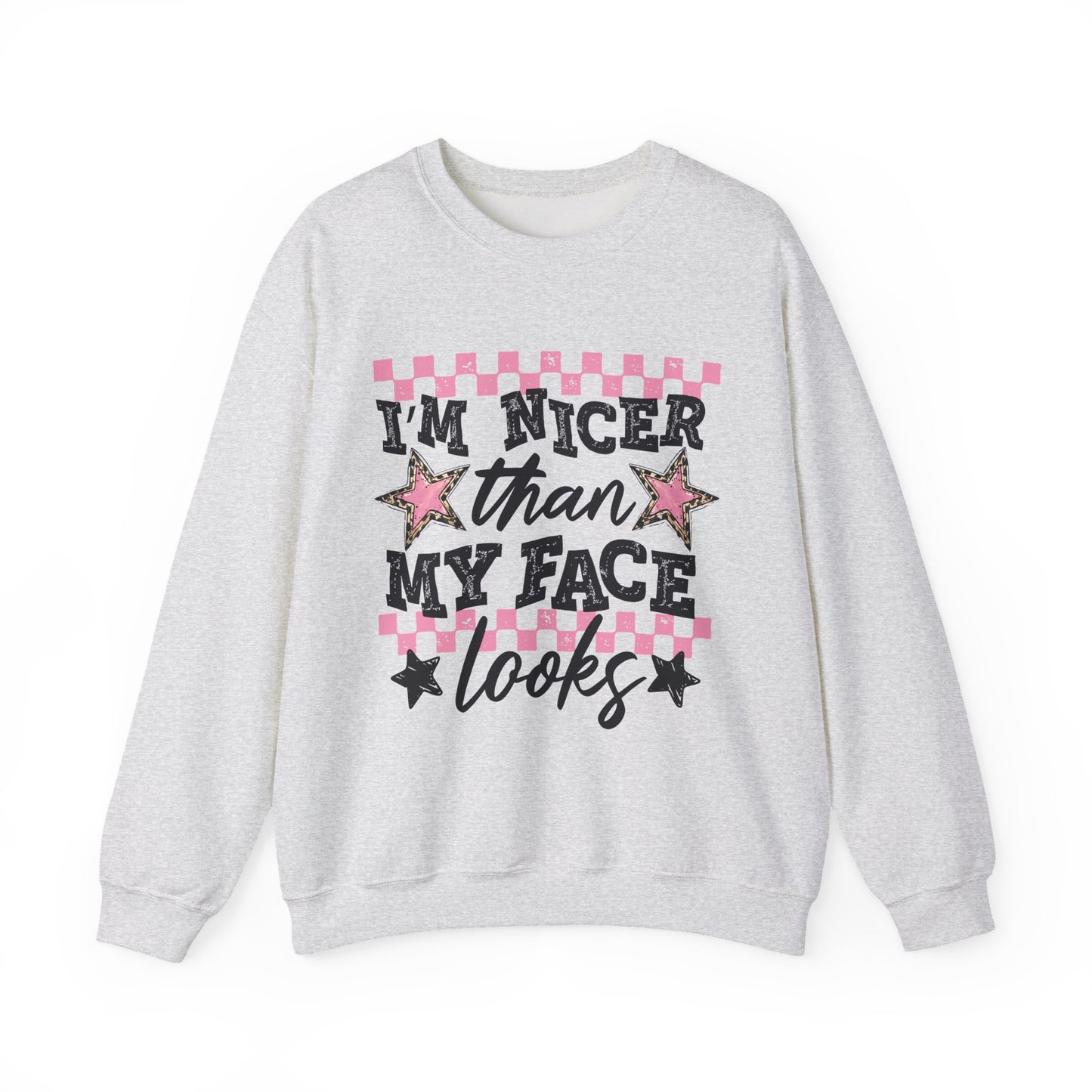 "I'm Nicer Than My Face Looks" Pink Checker Retro Graphic
