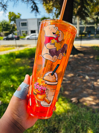 Orange Drip Pooh 24 oz acrylic Snow globe tumbler