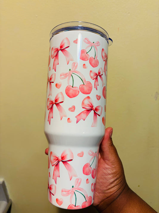 Pink bows and cherry 40oz tumbler