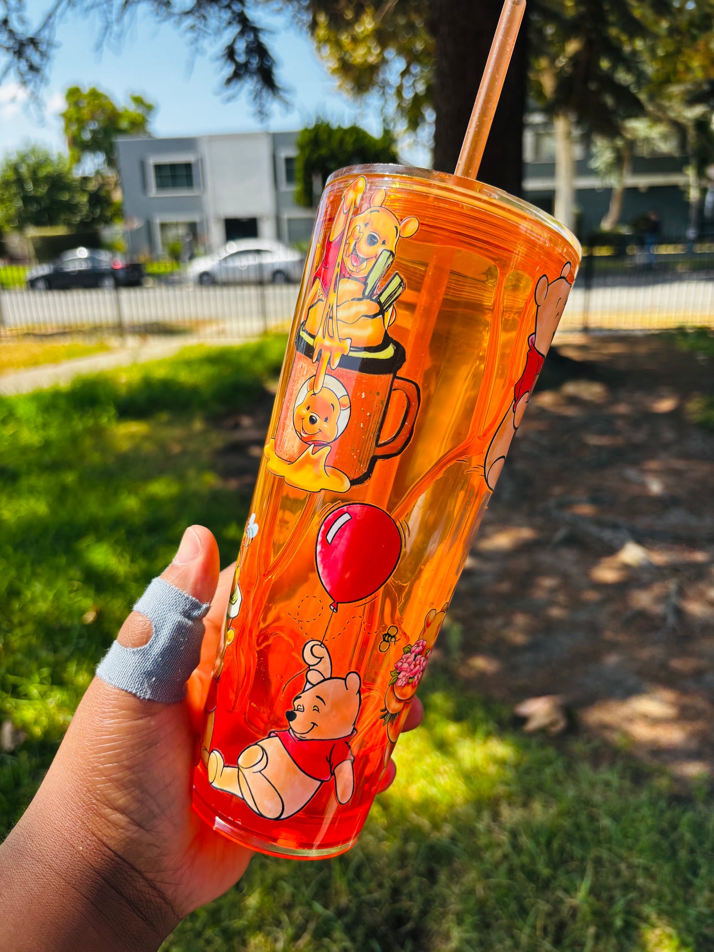 Orange Drip Pooh 24 oz acrylic Snow globe tumbler
