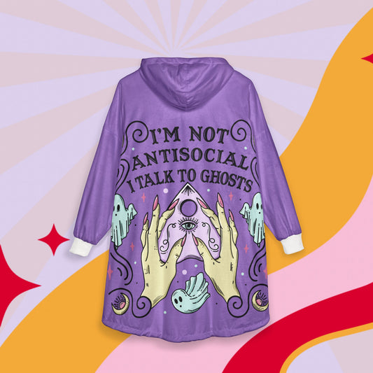 I talk to ghost Cozy Unisex Hooded Blanket