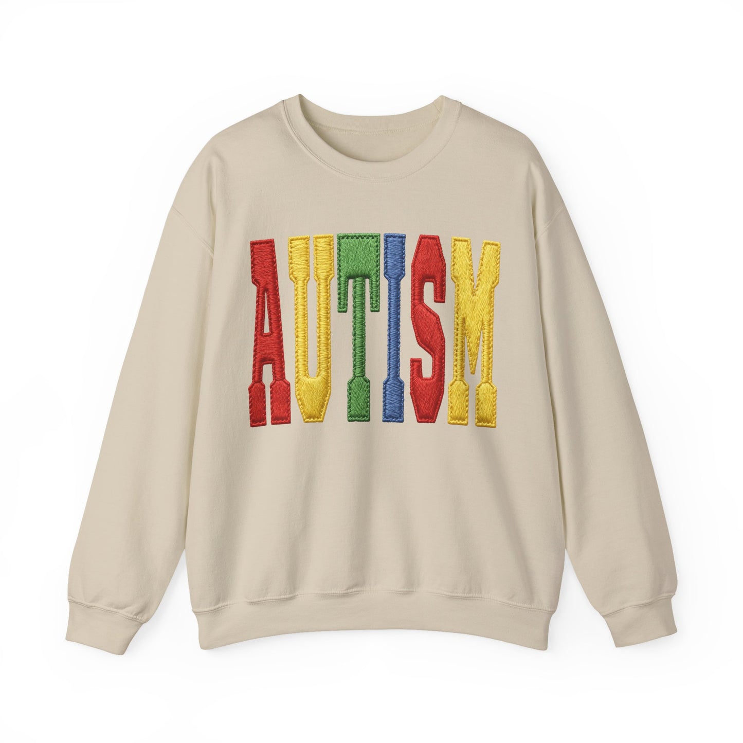 Autism Support Crewneck Sweatshirt – Colorful Embroidered AUTISM Design