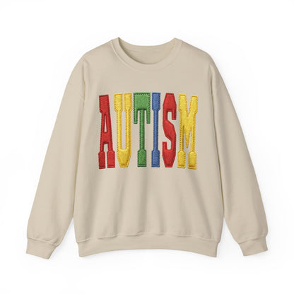 Autism Support Crewneck Sweatshirt – Colorful Embroidered AUTISM Design