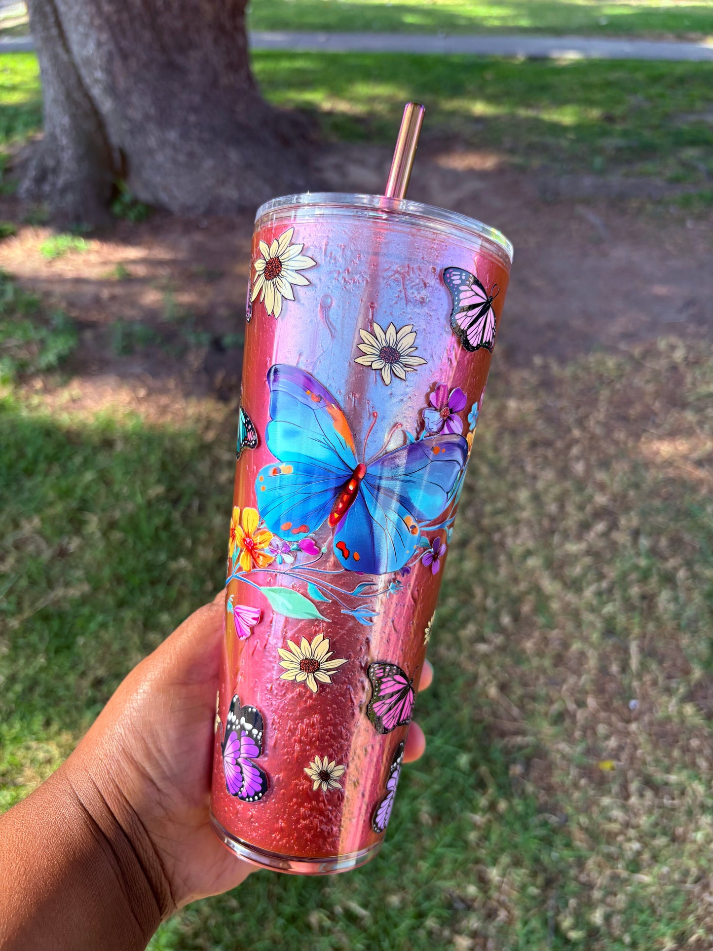 Butterfly snowglobe 24oz acrylic tumbler
