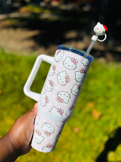Pink and white kitty 40oz tumbler