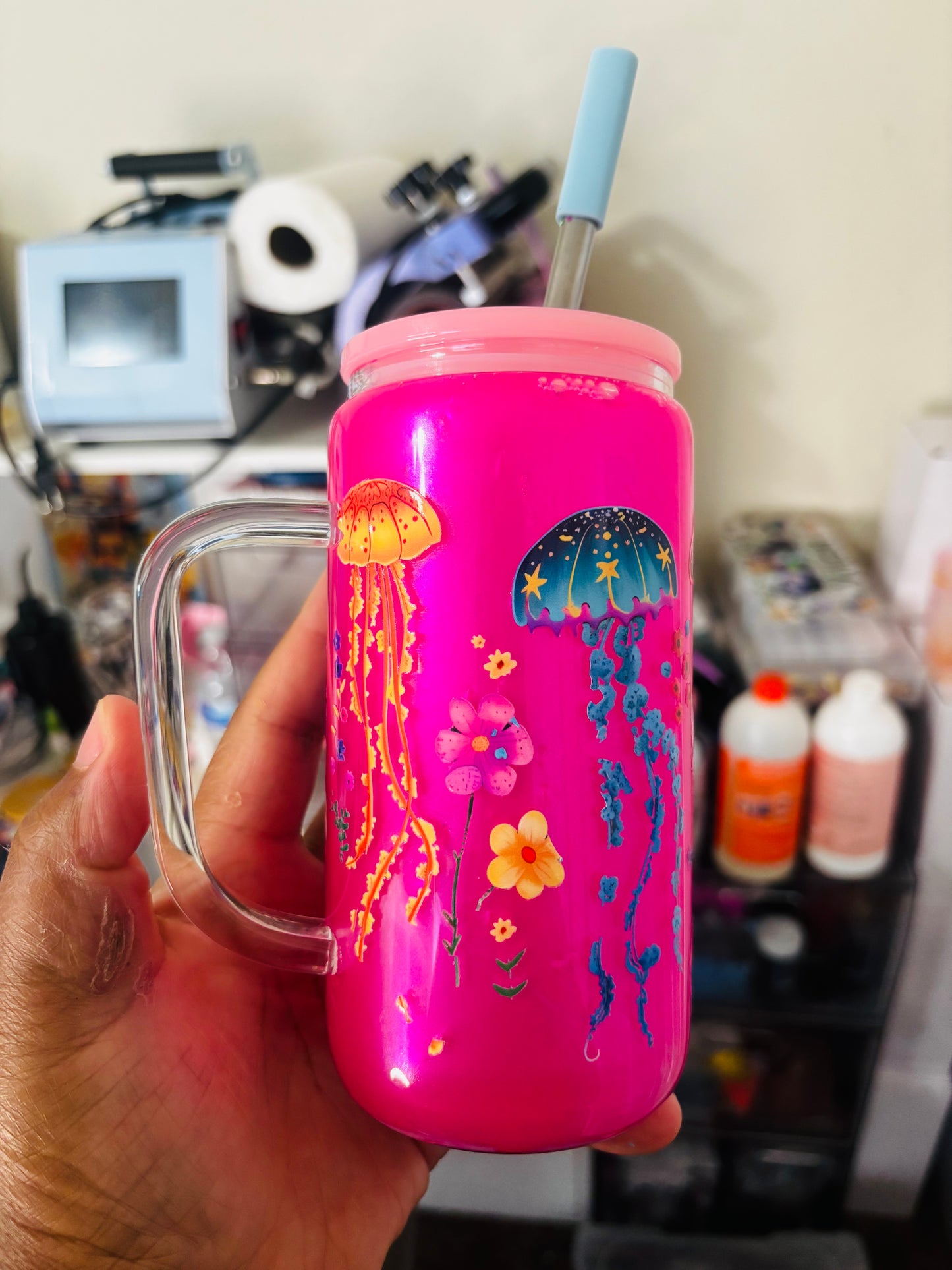 Jellyfish glass snow globe cup