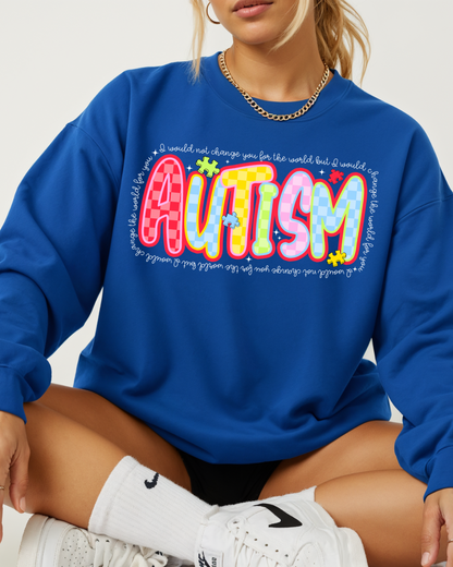 Autism Awareness Crewneck Sweatshirt — Colorful Puzzle Heart Design