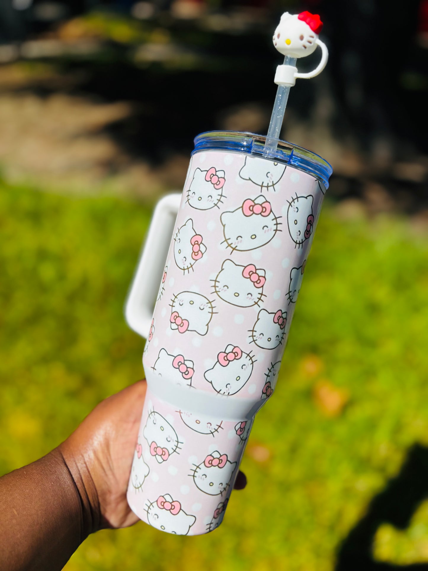 Pink and white kitty 40oz tumbler